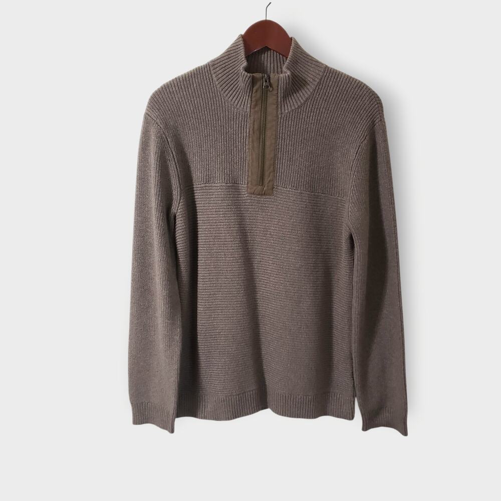 Toad&CO Mens Emmett 1/4 Zip Pullover Sweater Brown Organic Cotton Sz Small